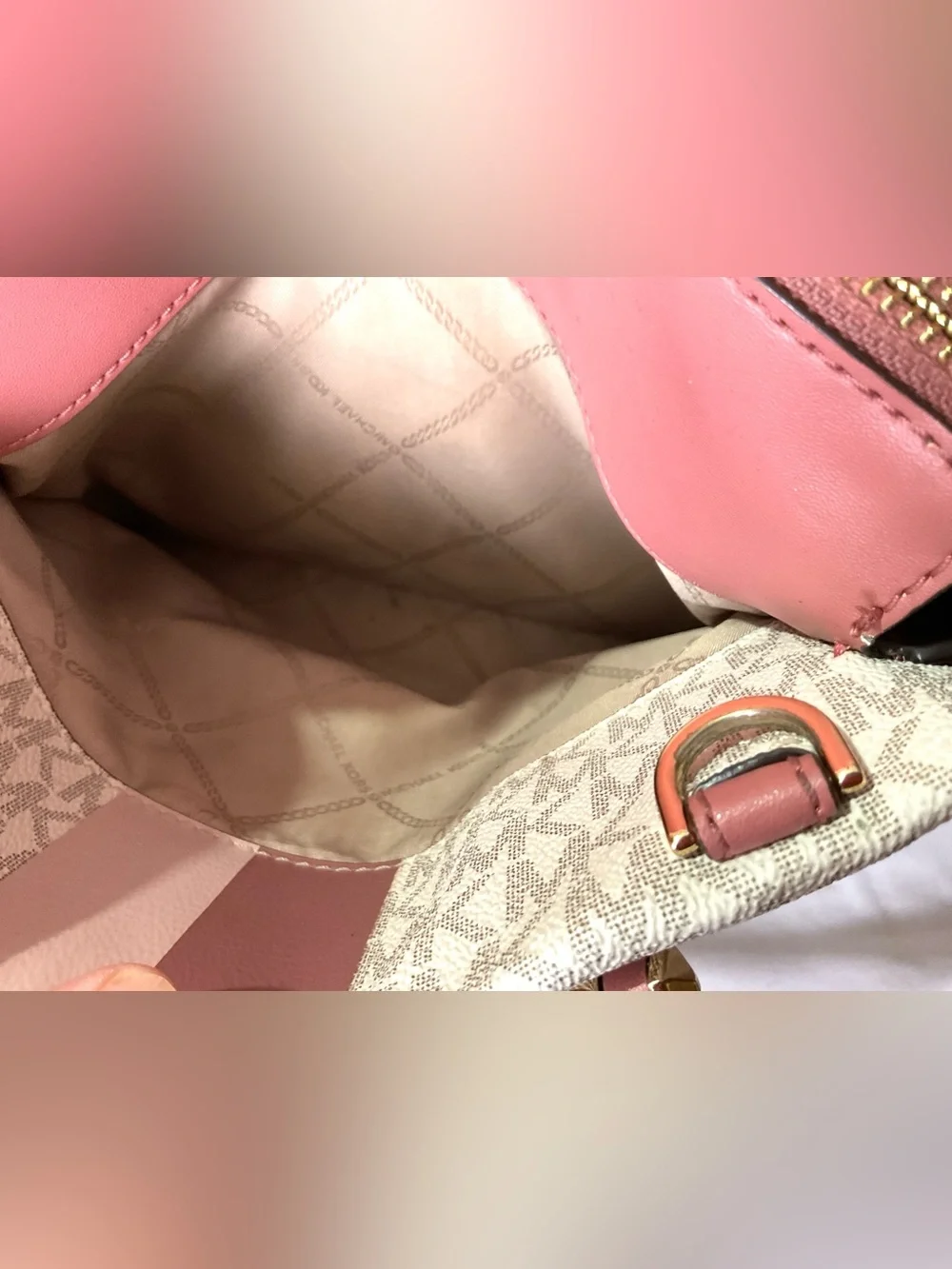 Michael Kors -“MARILYN”-medium logo striped satchel